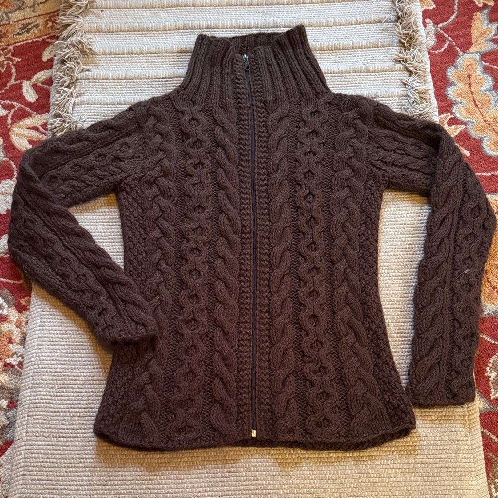 Alpaca knit sweater full zip cardigan mock neck NEW Fashion Forum brown womens M